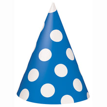 Load image into Gallery viewer, Royal Blue Dots Party Hats, 8ct