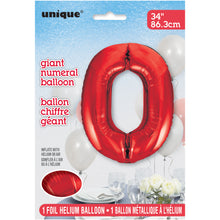 Load image into Gallery viewer, Red Number 0 Shaped Foil Balloon 34
