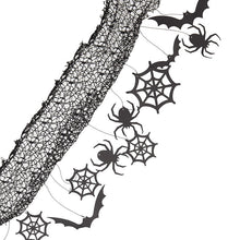 Load image into Gallery viewer, Halloween Backdrop with Hanging Spiders, Bats and Cobwebs
