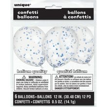 Load image into Gallery viewer, Clear Latex Balloons with Royal Blue Confetti 12", 6ct
