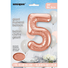 Load image into Gallery viewer, Rose Gold Number 5 Shaped Foil Balloon 34"