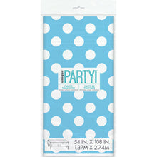 Load image into Gallery viewer, Powder Blue Dots Rectangular Plastic Table Cover, 54"x108"