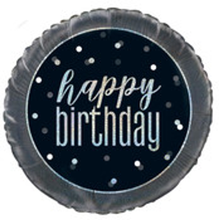 Load image into Gallery viewer, 18" "Happy Birthday" Glitz Black & Silver Round Foil Balloon