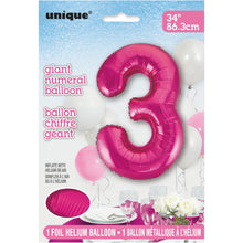 Load image into Gallery viewer, Pink Number 3 Shaped Foil Balloon 34"