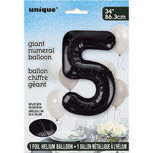 Load image into Gallery viewer, Black Number 5 Shaped Foil Balloon 34"