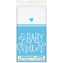 Load image into Gallery viewer, Blue Hearts Baby Shower Rectangular Plastic Table Cover, 54"x84"