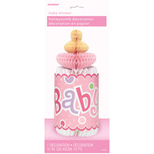 Load image into Gallery viewer, Pink Dots Baby Shower Bottle Shaped Honeycomb Decoration, 12''