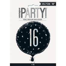 Load image into Gallery viewer, Glitz Black & Silver 16th Round Foil Balloon - 18"