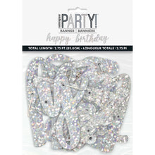 Load image into Gallery viewer, Silver Glitz Script "Happy Birthday" Prismatic Foil Jointed Banner, 2pc