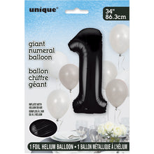 Load image into Gallery viewer, Black Number 1 Shaped Foil Balloon 34"