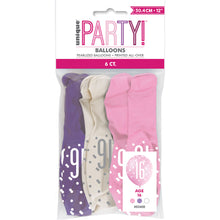 Load image into Gallery viewer, 12" Glitz Petal Pink, Spring Lavender, & White Latex Balloons 16 - 6ct