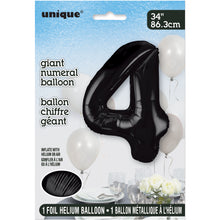 Load image into Gallery viewer, Black Number 4 Shaped Foil Balloon 34"