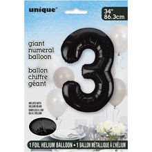 Load image into Gallery viewer, Black Number 3 Shaped Foil Balloon 34"