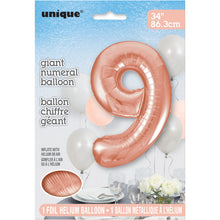Load image into Gallery viewer, Rose Gold Number 9 Shaped Foil Balloon 34"