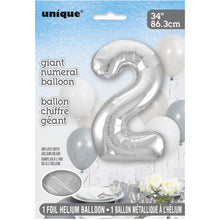 Load image into Gallery viewer, Silver Number 2 Shaped Foil Balloon 34"