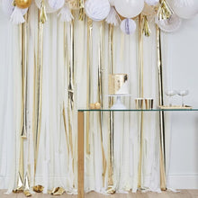 Load image into Gallery viewer, Gold Metallic Party Streamers Backdrop