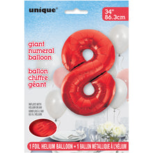 Load image into Gallery viewer, Red Number 8 Shaped Foil Balloon 34"