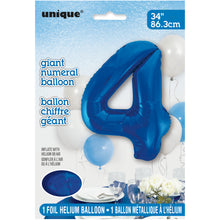 Load image into Gallery viewer, Blue Number 4 Shaped Foil Balloon 34"