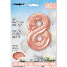 Load image into Gallery viewer, Rose Gold Number 8 Shaped Foil Balloon 34"