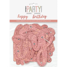 Load image into Gallery viewer, Rose Gold Glitz Script "Happy Birthday" Prismatic Foil Jointed Banner, 2pc