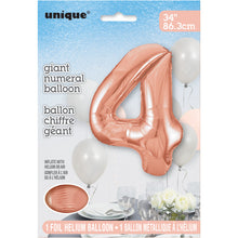 Load image into Gallery viewer, Rose Gold Number 4 Shaped Foil Balloon 34"