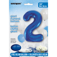 Load image into Gallery viewer, Blue Number 2 Shaped Foil Balloon 34"