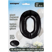 Load image into Gallery viewer, Black Number 0 Shaped Foil Balloon 34"