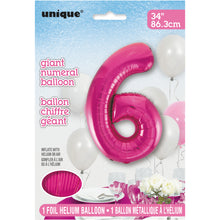 Load image into Gallery viewer, Pink Number 6 Shaped Foil Balloon 34"