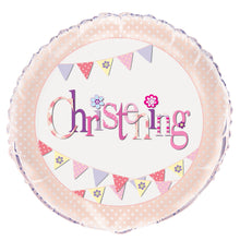 Load image into Gallery viewer, Pink Bunting Christening Round Foil Balloon 18"