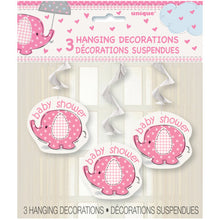Load image into Gallery viewer, Umbrellaphants Pink Hanging Swirl Decorations - 3ct