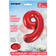 Load image into Gallery viewer, Red Number 9 Shaped Foil Balloon 34"