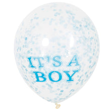 Load image into Gallery viewer, It`s A Boy Clear Latex Balloons with Blue Confetti 12 - 6ct