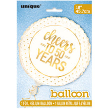 Load image into Gallery viewer, Gold 'Cheers to 50 Years' Round Foil Balloon 18"