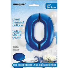 Load image into Gallery viewer, Blue Number 0 Shaped Foil Balloon 34"