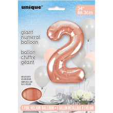 Load image into Gallery viewer, Rose Gold Number 2 Shaped Foil Balloon 34"