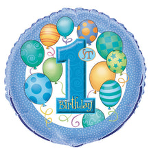 Load image into Gallery viewer, First Birthday Blue Balloons Round Foil Balloon 18"