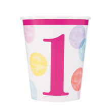 Load image into Gallery viewer, Pink Dots 1st Birthday 9oz Paper Cups - 8ct
