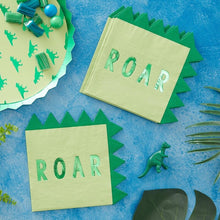Load image into Gallery viewer, Green Dinosaur 'Roar' Party Paper Napkins (16ct)