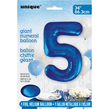 Load image into Gallery viewer, Blue Number 5 Shaped Foil Balloon 34"