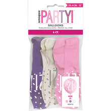 Load image into Gallery viewer, 12" Glitz Petal Pink, Spring Lavender & White Latex Balloons - 6ct