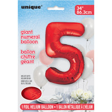 Load image into Gallery viewer, Red Number 5 Shaped Foil Balloon 34"