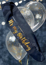 Load image into Gallery viewer, “It’s My Birthday” Navy & Gold Deluxe Satin Sash