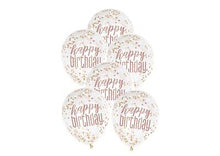 Load image into Gallery viewer, 12" Clear Printed Rose Gold "Happy Birthday" Balloons with Confetti