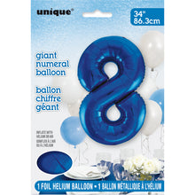 Load image into Gallery viewer, Blue Number 8 Shaped Foil Balloon 34"
