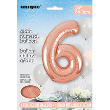 Load image into Gallery viewer, Rose Gold Number 6 Shaped Foil Balloon 34"