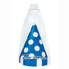 Load image into Gallery viewer, Royal Blue Dots Party Hats, 8ct