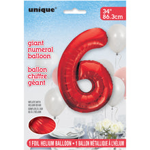 Load image into Gallery viewer, Red Number 6 Shaped Foil Balloon 34"