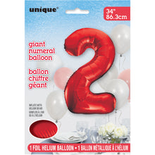 Load image into Gallery viewer, Red Number 2 Shaped Foil Balloon 34"