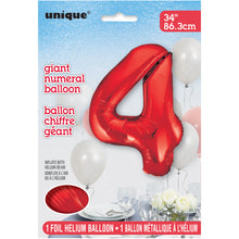 Load image into Gallery viewer, Red Number 4 Shaped Foil Balloon 34"