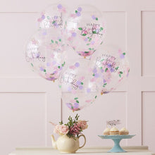 Load image into Gallery viewer, Ginger Ray Floral Confetti Happy Birthday Balloons